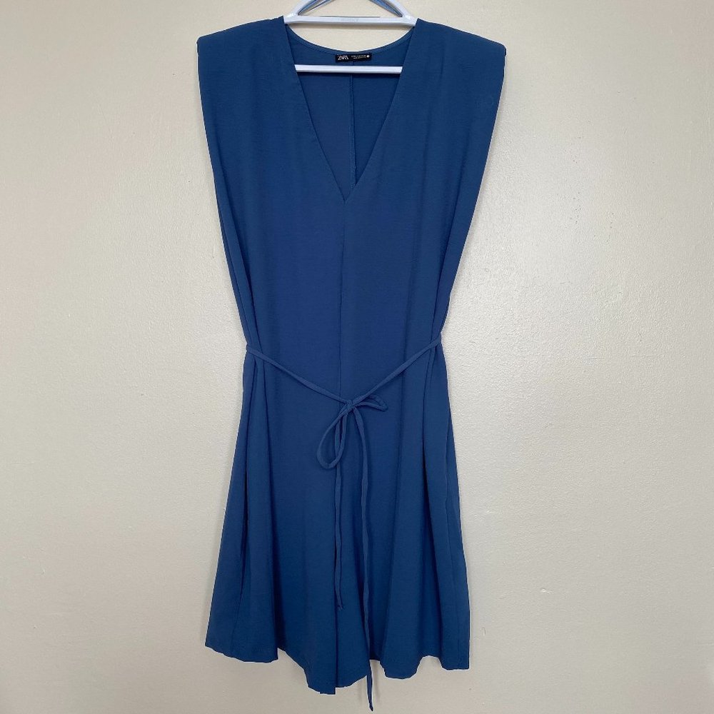 ZARA Romper with Tie Waist and Shoulder Pads
